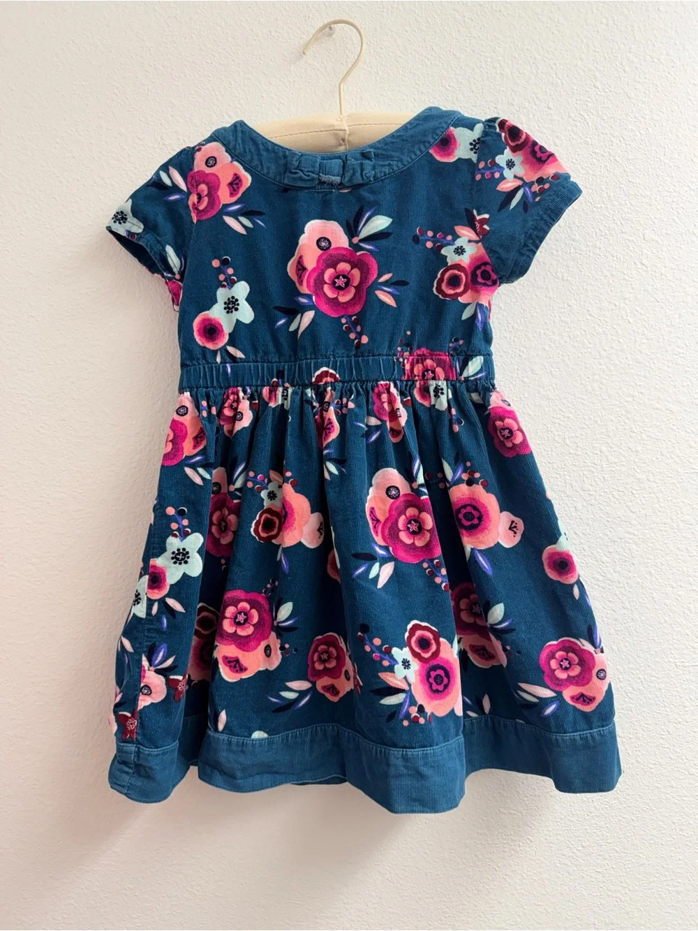 Gymboree Girls Teal Blue and pink Floral corduroy short sleeve dress size 5T